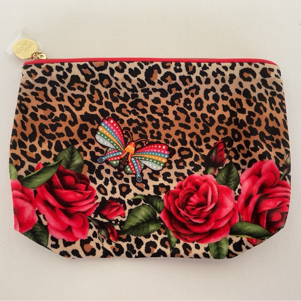 Estée Lauder NWOT Leopard Print Floral Makeup Bag